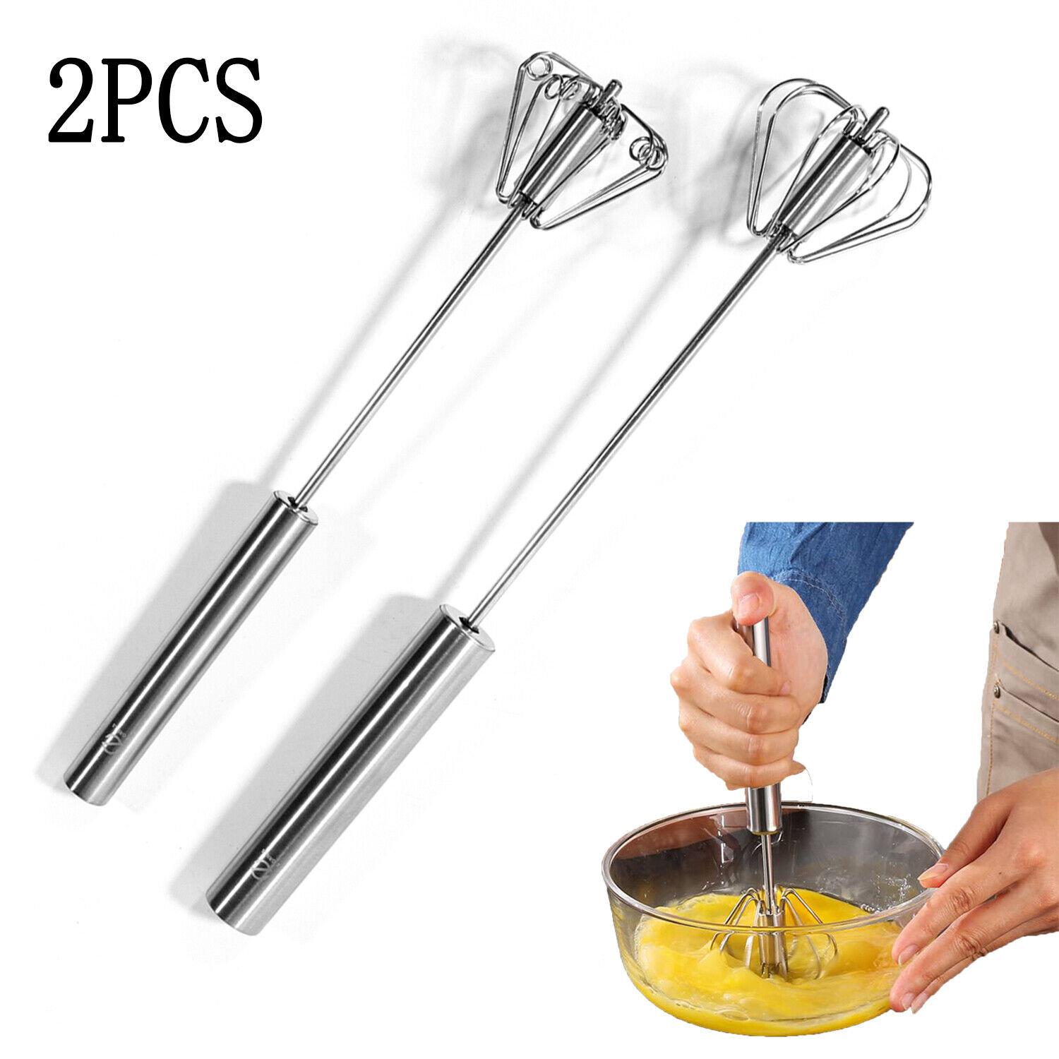  3PCS Egg Whisk Whisks For Cooking Wisking Tool Stainless Steel  Semi Automatic Whisk 3 Different Size Hand Push Whisk for Cooking Egg Beater  Whisk for Home Blending Beating Stirring: Home 