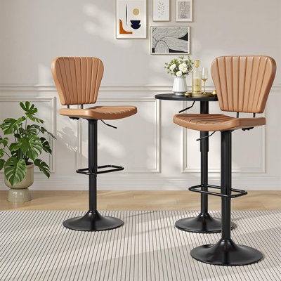 Ensemble de 2 tabourets de bar réglables - brun et noir - chaises pivotantes à 360 ° avec sièges rembourrés, cuisine à hauteur de comptoir, salle à manger, sièges de bar et de café
