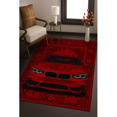 Tapis bleu tissé lavable rétro Mosso