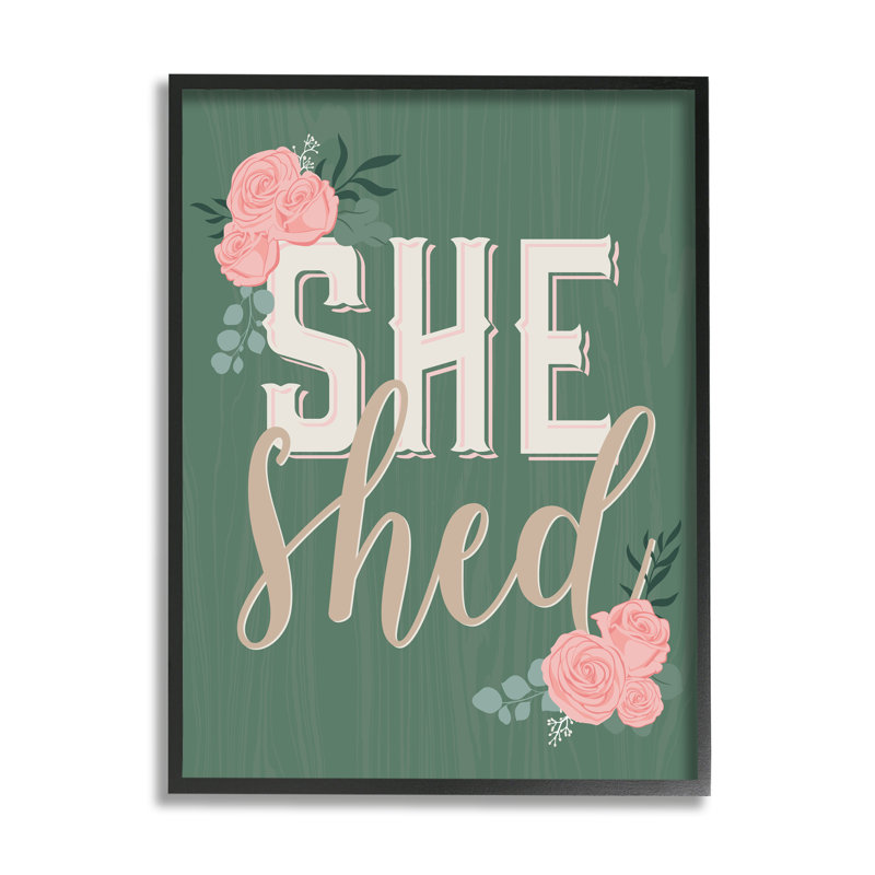 She Shed Floral - rose, Giclée encadrée noir minuit, H 14 po x l 11 po x P 1,5 po
