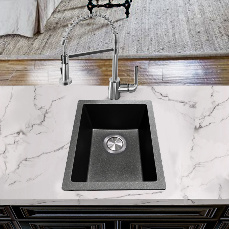15'' L Single Basin Kitchen Sink, Matte Black