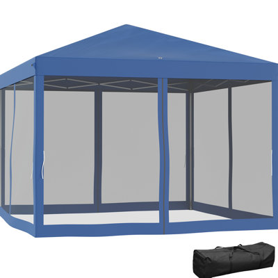 Abri pliant de 3 m avec moustiquaire. Abri instantané pour l'extérieur. Bleu, hauteur ajustable, convient à 10 personnes. Parfait pour les barbecues et autres événements.
