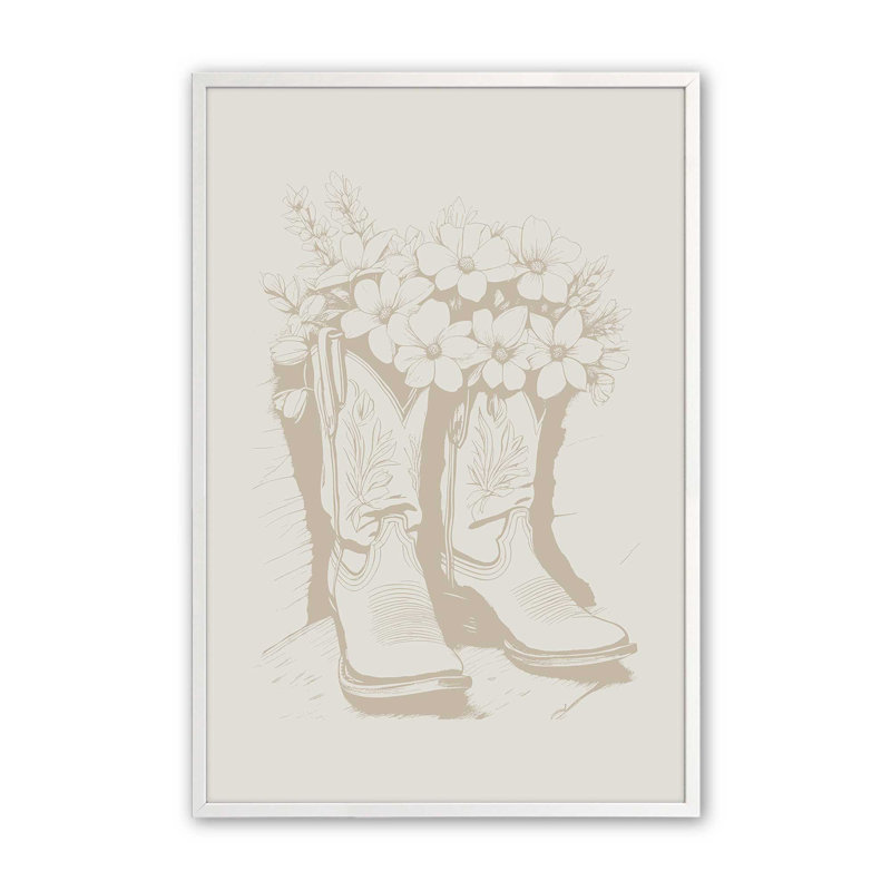 Imprimé de bottes de cowboy botanique, H 25 po x l 19 po, Blanc opaque