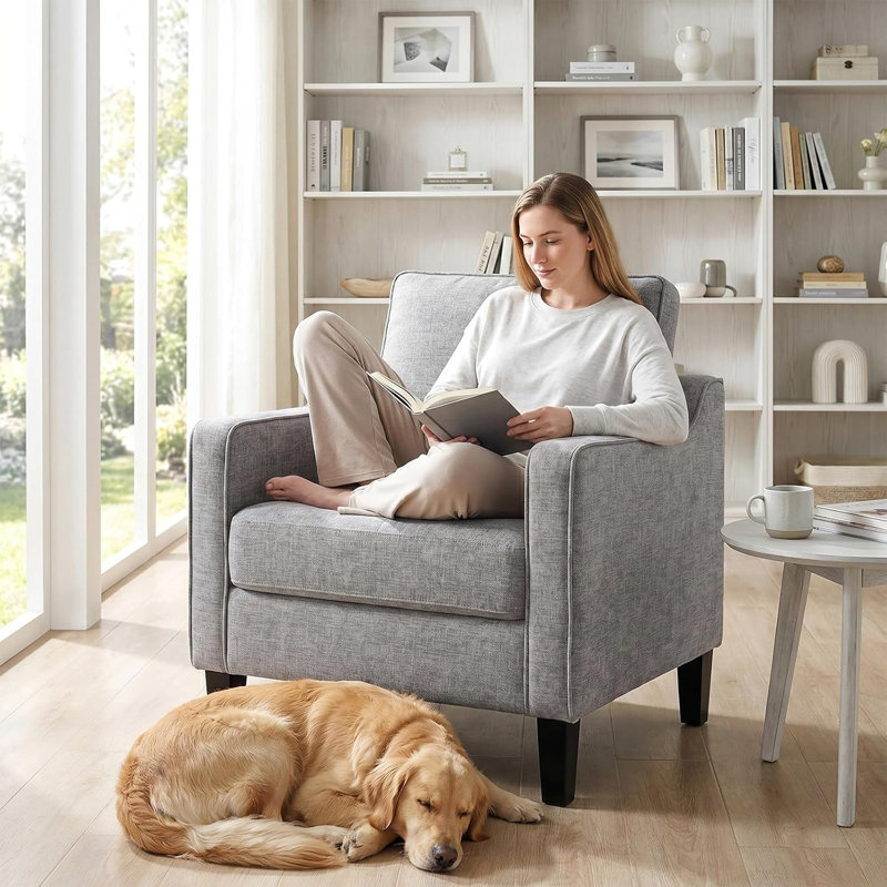 Xxy0272ca-kd Mid-century Modern Accent Armchair, Light Grey