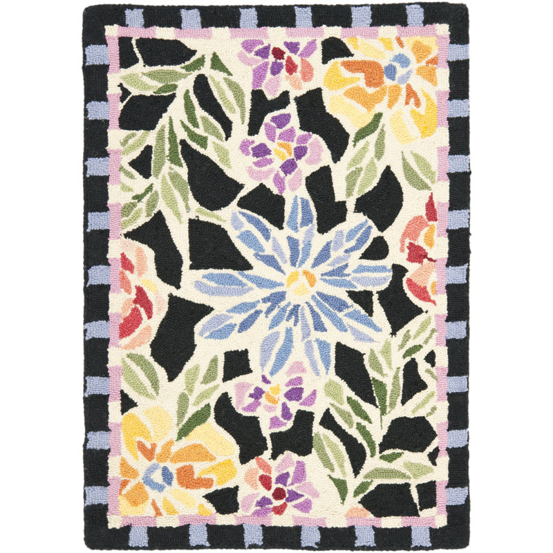 Tapis noir en laine crocheté à la main Hollander, Rectangle 3 pi 9 po x 5 pi 9 po