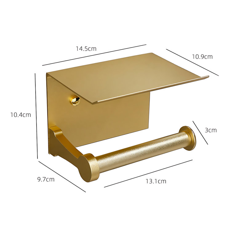 Porte-papier hygiénique mat avec tablette - Adhésif sans perçage ni fixation murale pour salle de bain, Doré