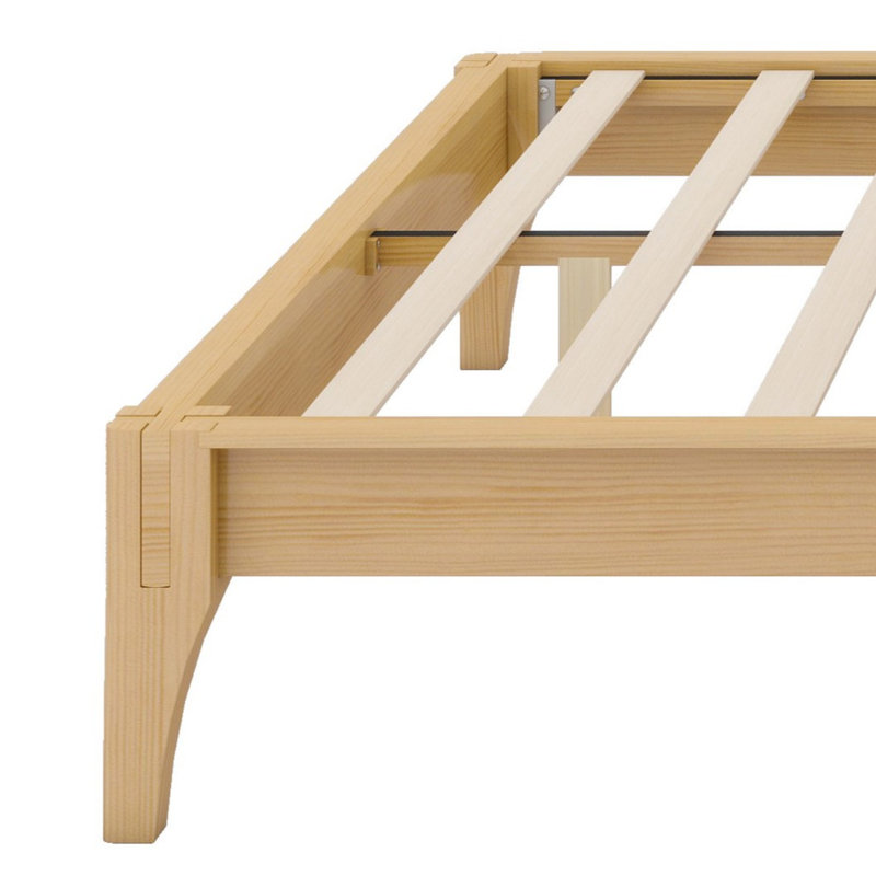 Base de lit plateforme en bois avec support en lattes de bois, Naturel
