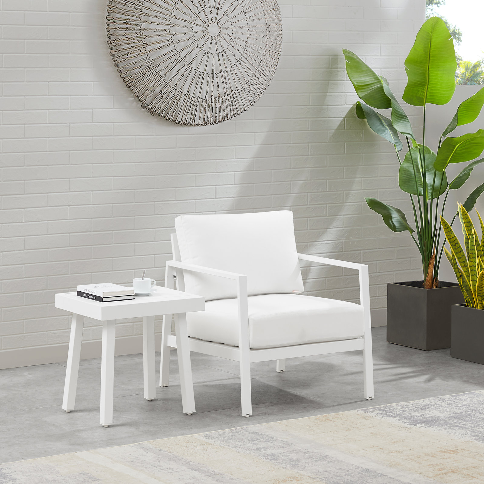 Armando Aluminum Outdoor Lounge Chair, Canvas White Sunbrella® Canvas, White