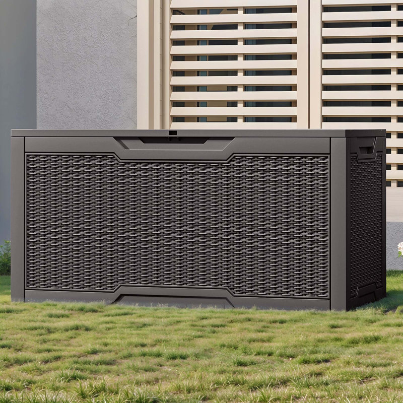 Quartey 100 Gallons Water Resistant Resin Lockable Deck Box, Dark Brown