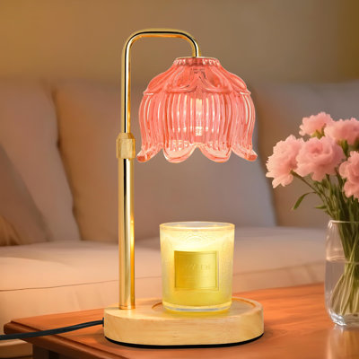 Lotus Candle Holder With Glass Shade, Timeer Dimmer & Adjustable Height, Candle Warmer Lamp For Bedroom