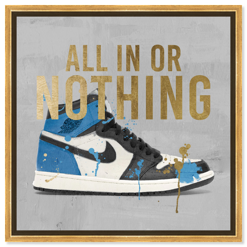 " All In Sneaker ", Framed Print, 20" H x 20" W, Gold