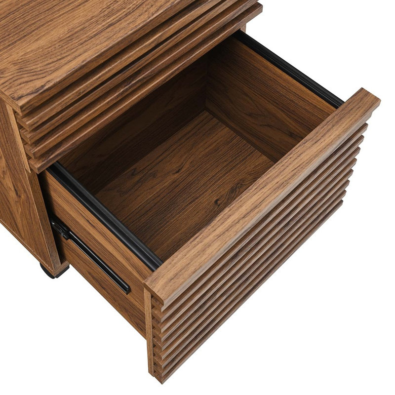 Modway Render Mid-Century Modern Office File Cabinet in Walnut