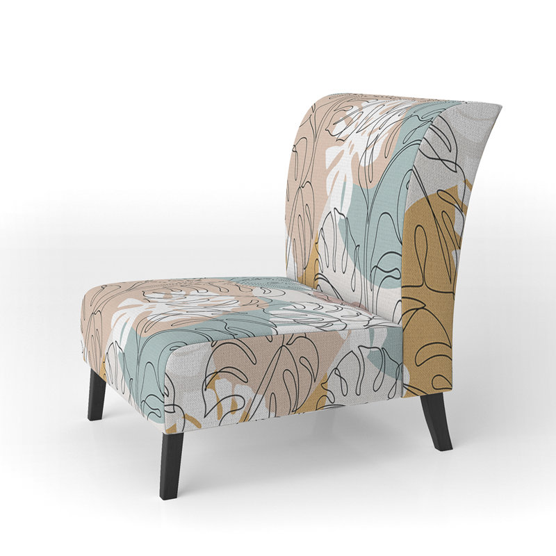 Brechta Vibrant Curve Design II - Velvet Upholstered Modern Slipper Chair, Beige/Light Green/Orange