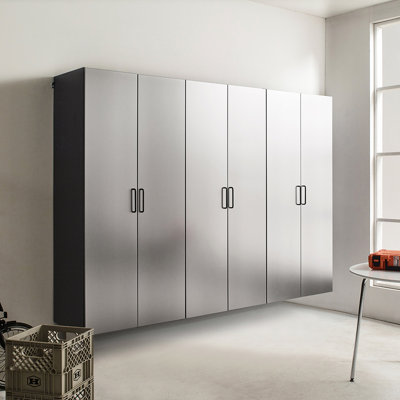 Contemporary Style 92.61 In. Wide Garage Cabinet D (3) - Metallic Grey Finish, Feature, Water And Heat Resistance, 2X Thicker Edge, E0-Grade , Shelf Device, Heavy-Duty Metal Bracket (3), 96 Width, 79