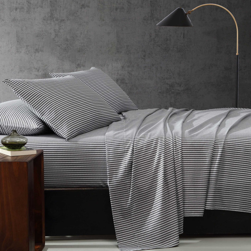 Ensemble de draps Kenneth Cole Chill, Ensemble de draps pour lit simple avec 2 taies d'o, Gris à rayures