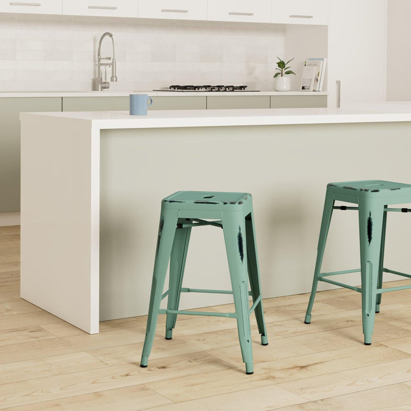 Tabouret avec structure en métal, tabourets de bar en métal, tabourets de bar à hauteur de comptoir sans dossier, tabourets empilables d'intérieur et d'extérieur avec siège carré