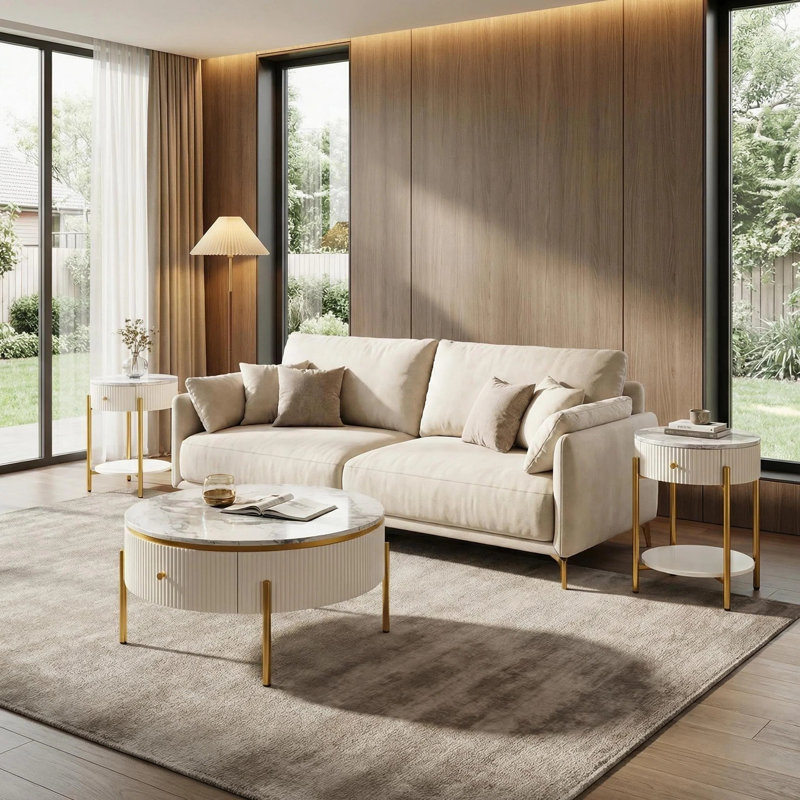 3 Piece Living Room Table Set-Coffee Table and 2 End Tables