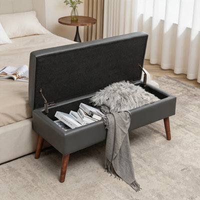 Banc de rangement avec banc de rangement pour la chambre à coucher Banc de bout de lit Banc de pied de lit Banc d'entrée avec repose-pieds Banc de rangement en cuir gris foncé de l 43,3 po x 17,7 po