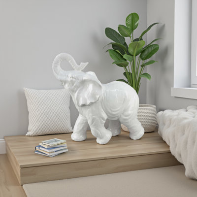 Décoration de table d'appoint, conception éléphant, corps en céramique blanche de 18 pouces