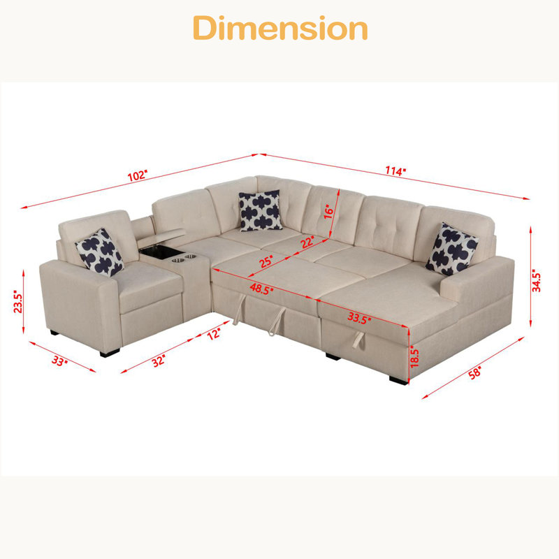 Canapé modulaire multifonctionnel en forme de L avec porte-gobelets intégrés, compartiments de rangement cachés et sièges convertibles