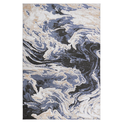 Loom & 5x7 Area Rug, Blue Abstract, Non-shedding, Stain For Living Room, Bedroom, Dining Home Office Collection, , Fits Bedroom And Eat-in Kitchen