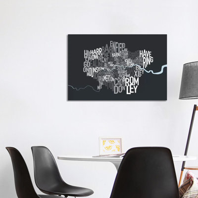 London Text Map by Michael Tompsett - 1 Piece Wrapped Canvas Wall Art
