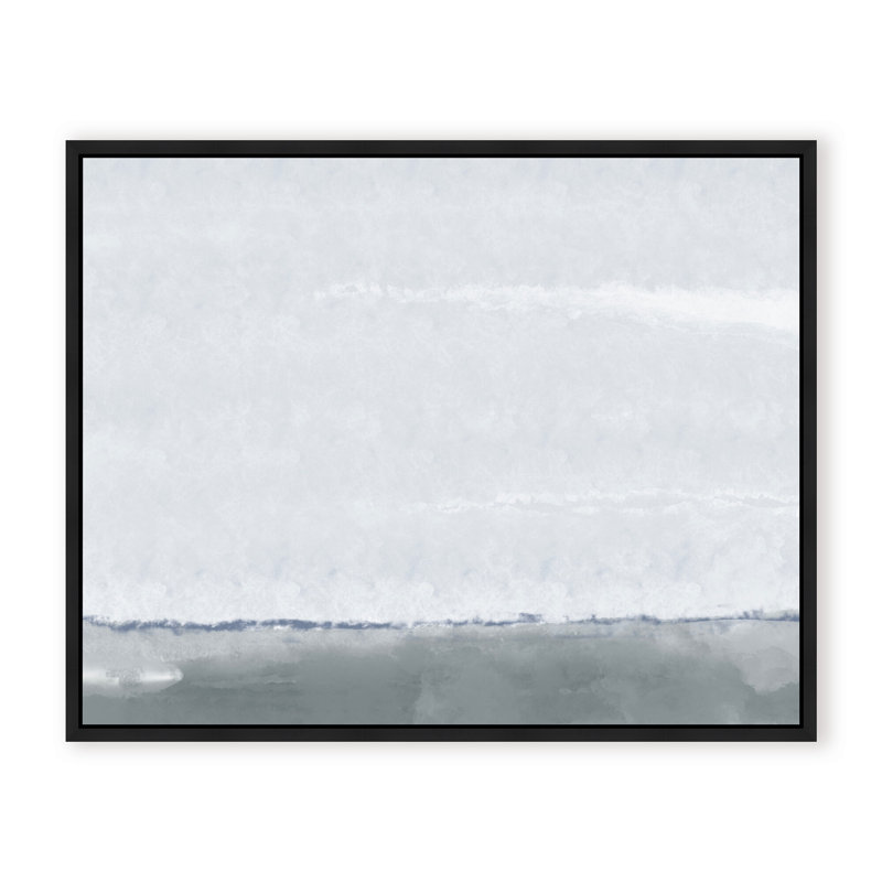 Coastal Retreat Silver Seas: Abstract Oceanscape, 24" H x 30" W x 2.375" D, Framed Canvas, Black