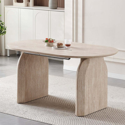 Extendable Oval Dining Table with Dual-Pillar Design - Space-saving Multi-functional Kitchen Table
