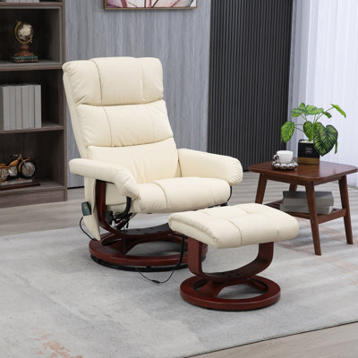 Fauteuil inclinable avec repose-pieds, fauteuil inclinable électrique en similicuir avec 10 points de vibration et 5 modes de massage, fauteuil inclinable avec base pivotante en bois, télécommande et poche latérale, gris
