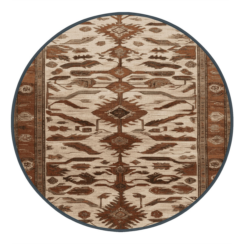 Machine Washable Persian Brown Area Rug, Round 8'