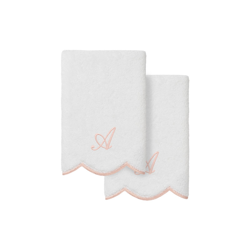  Ensemble de serviettes 100% coton turque ADORNIA, A, Blanc / Rose, Ensemble de 2 serviettes à doigts