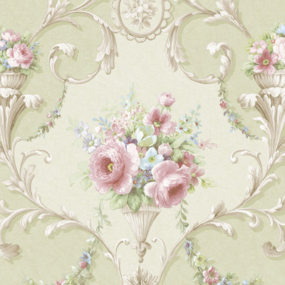 Pre-Pasted Vinyl Damask and Floral Wallpaper Roll