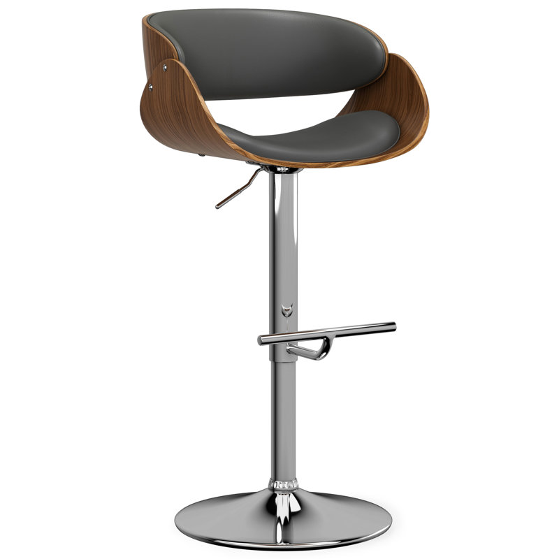 Amery Adjustable Swivel Upholstered Contemporary Bar Stool with Curved Seat and Footrest, Charcoal Gray