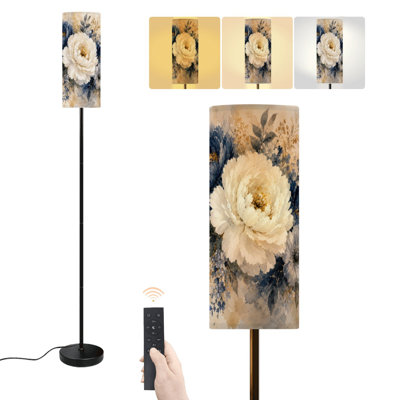 Floor Lamp flower rose oil leaves floral gloden vintage Botanic peonies Dimmable Modern Standing Lamp with Remote Control Footswitch Bulb Lampshade Tall Pole Corner Lamp for Living Room Bedroom Office