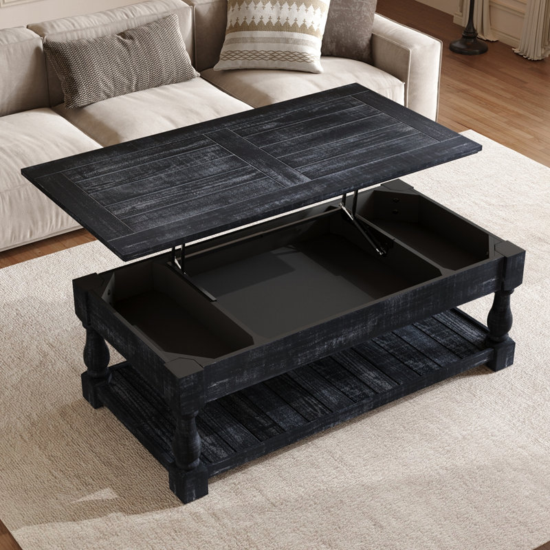 Table basse à plateau relevable Farmhouse, Noir antique, Noir antique