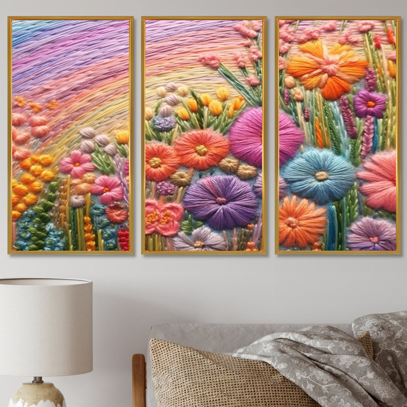 Nolann - Ensemble d'art mural fleurs sauvages, Cadre flottant doré, H 32 po x l 48 po x P 1 po