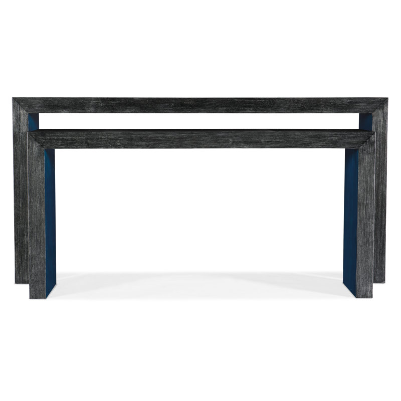 Blue and Black Wood Rectangular Console Table with Storage