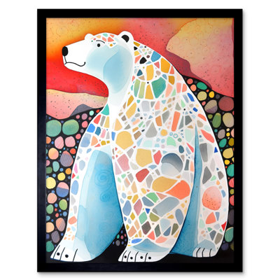 Polar Bear With Mosaic Pattern Folk Art Artwork Framed Wall Art Print 9X7 Inch