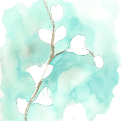 Teal And Ochre Ginko VII by June Erica Vess - Wrapped Canvas Painting