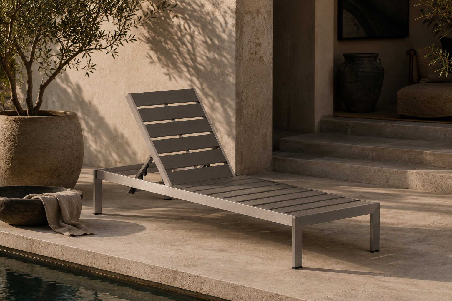 Devan 26" Patio Chaise Lounge, Silver Frame/Gray Seat