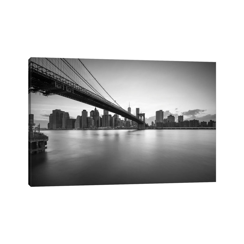 Brooklyn Bridge Black and White 1 Piece Wrapped Canvas Wall Art, 66.04 cm H x 45.72 cm W x 3.175 cm D