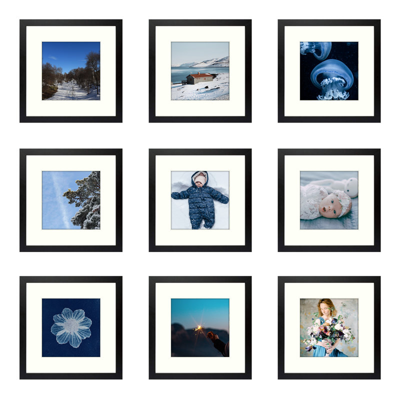 Gallery Wall Frame Set 12x12 for 8x8 Picture Frames with Ivory Mat, Black