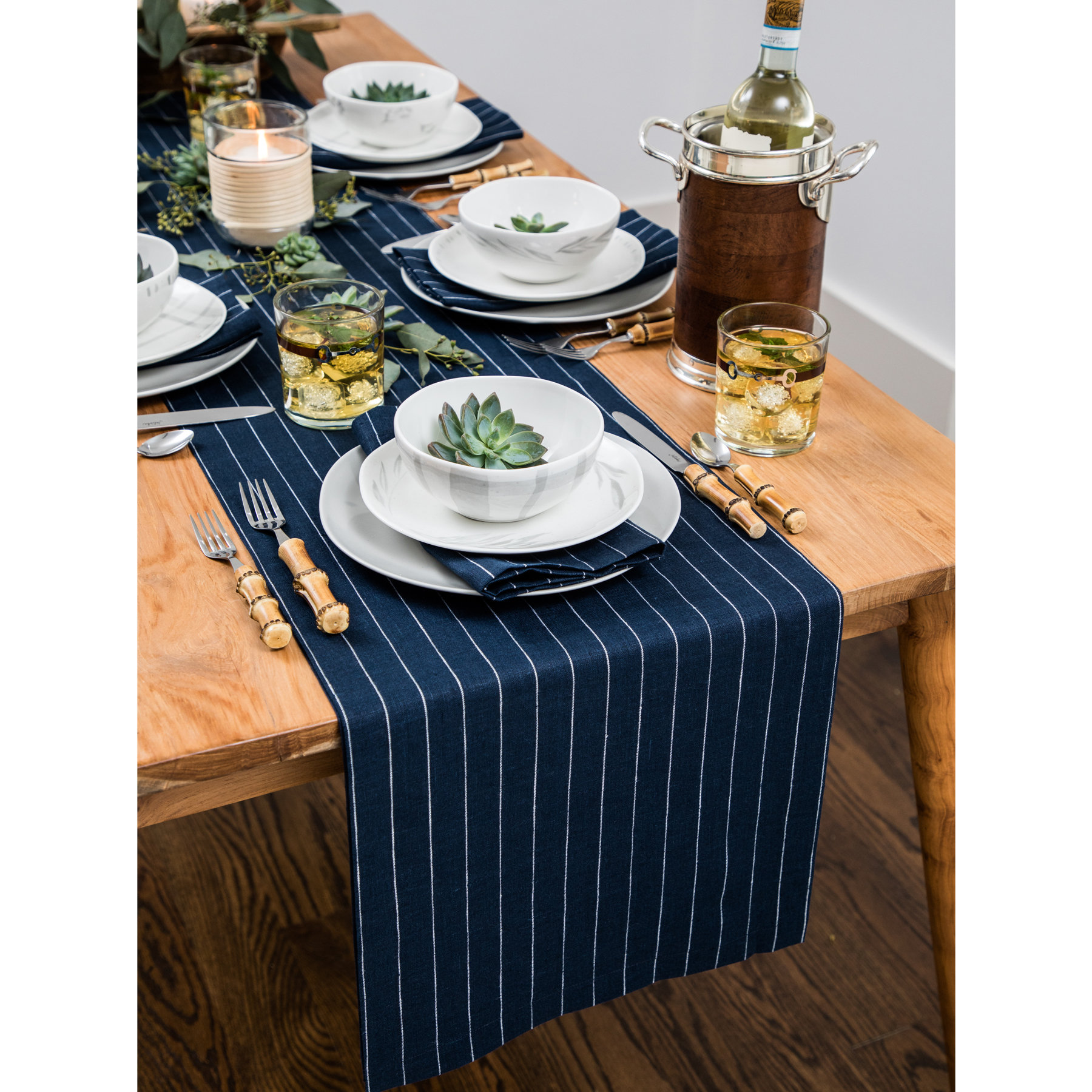 Solino Home Pinstripe 100 Pure Linen Rectangle Dining Table Runner