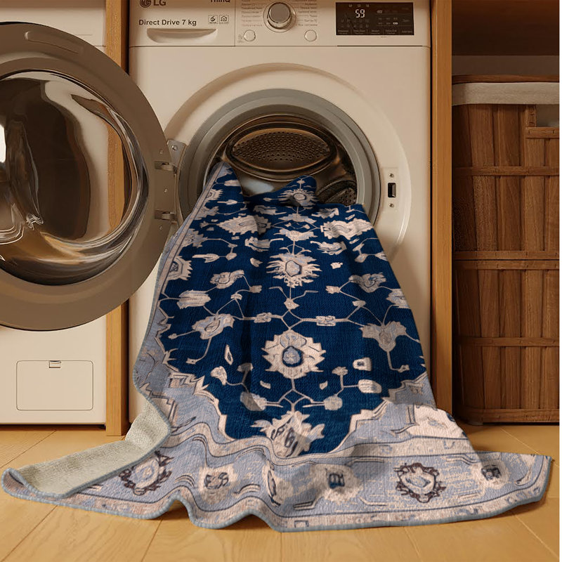 Machine Washable Overdyed Gray Area Rug, Round 4'