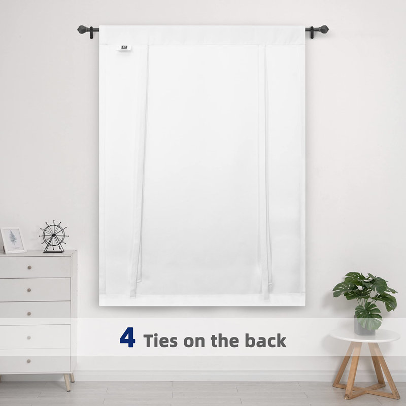 Makale Faux Linen  Textured Solid Color Blackout Tie Up Curtain for Kitchen Decorative Adjustable Balloon Rod Pocket Window Linen Curtain 1 Panel