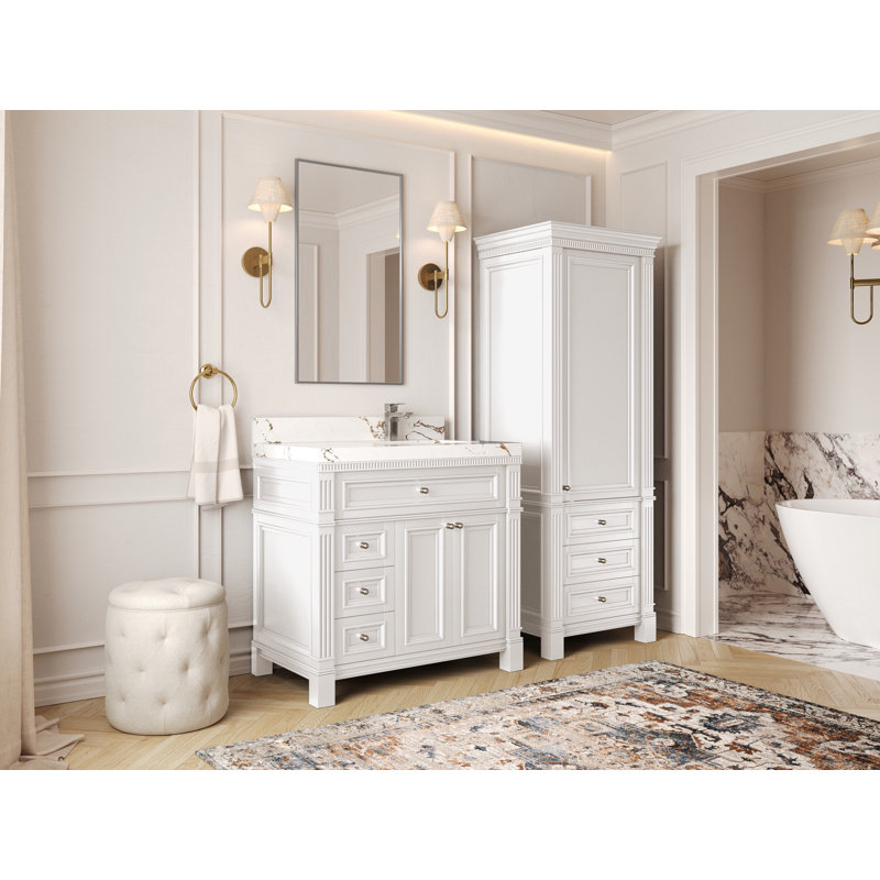Paris White Freestanding Bathroom Vanity with Quartz Top