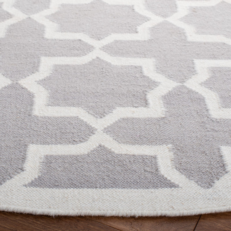 Rodgers Hand Woven Flat Weave Wool/Cotton Geometric Rug in Ivory, Rectangle 9' x 12'