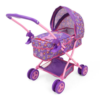 Peppa Pig: landau de poupée - mauve, rose, fleurs - accessoire pour poupées jusqu'à 18 po, landau pliable et amovible, auvent rétractable, jouets pour enfants de 3 ans et plus