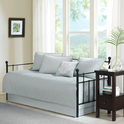 Grey Reversible Daybed Cover - 6 Pieces, Fits Twin Mattress, With 17" Drop Cover, 15" , 3 Shams & 1 Decorative Pillow, Cotton Filling For Maximum Comfort Piece In Mattress Sized, Includes Drop,