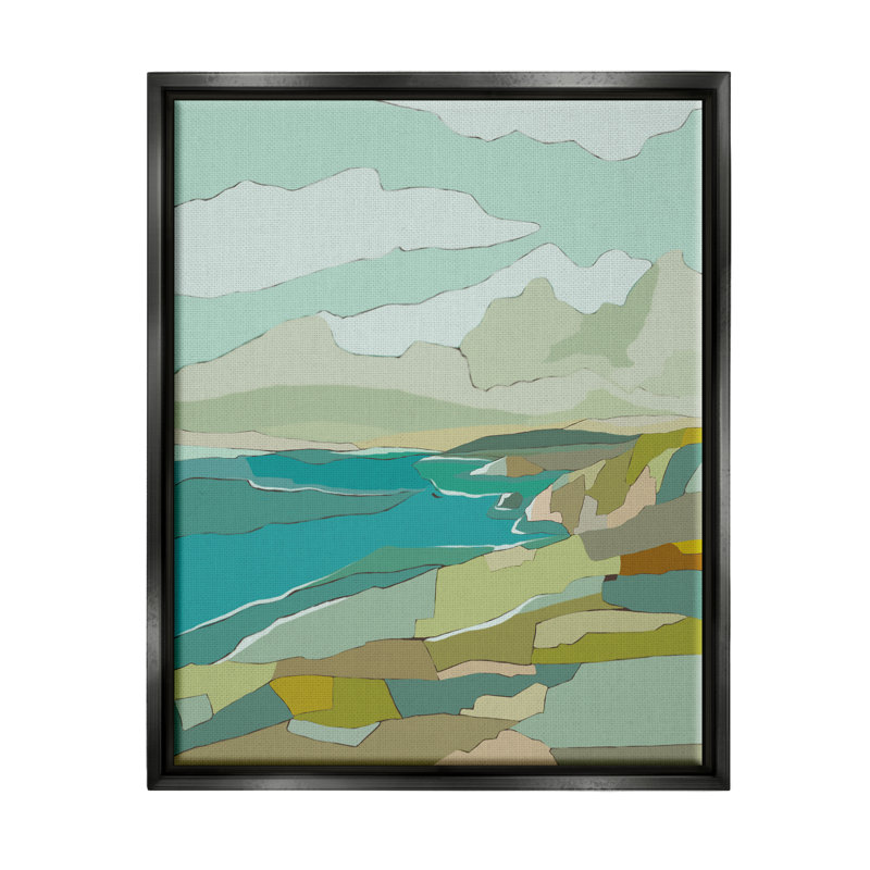 «Contemporary Mountainous Blocked Shore - Floater Frame», impression sur toile, Cadre flottant noir de jais